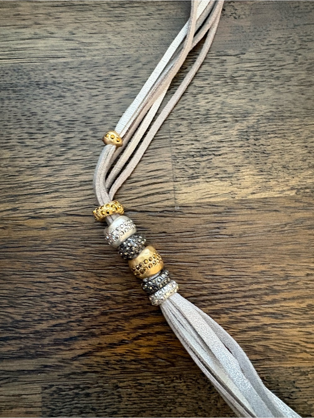 Chico's Neutral Tassel Necklace with Gold & Silver Beads